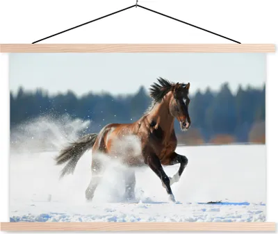 Produktbild von MuchoWow® Textilposter Pferd - Schnee - Winter 60x40 cm mit holzfarbenen Rahmen - Bilder