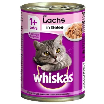Produktbild von Whiskas 1+ Cans in Jelly / Sauce Cat Food 12 x 400 g Lachs in Gelee