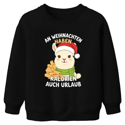 Produktbild von An Weihnachten haben Kalorien Urlaub Alpaka lustig Kinder Sweatshirt Pullover, Schwarz, 104
