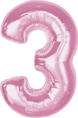 Zdjęcie produktu dla Balon foliowy cyfra 3 jasnoróżowy 92 cm