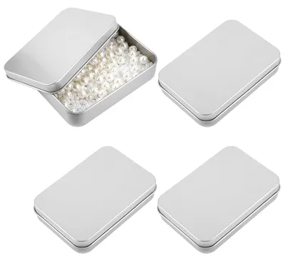 4er-Set rechteckige Metalldosen mit Deckel, 10×7×2,2 cm, silber