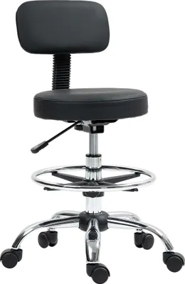 Zdjęcie produktu dla Krzesło biurowe HOMCOM Ergonomiczne krzesło biurowe z regulowanym podnóżkiem, bez podłokietników, regulowane na wysokość, wykonane ze sztucznej skóry, kolor czarny