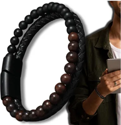 Image de Camerazar Bracelet pour homme en cuir naturel et perles de pierre
