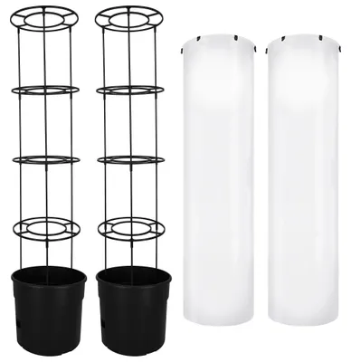 Obrázok produktu pre KOTARBAU® 2-dielna sada opory pre paradajky s fóliou, výška: 153 cm, s krytom na paradajky ⌀ 40 cm, kvetináč na paradajky, záhradný kvetináč, skleník s rebríkom, čierny