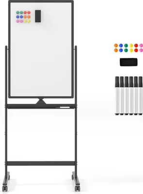 Produktbild von GOPLUS Whiteboard magnetisch mit Ständer, doppelseitiges Whiteboard mit Zubehör Set, Trocken abwischbar, mobiles Whiteboard höhenverstellbar (60 x 90cm, Schwarz)