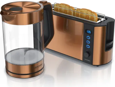 Produktbild von Arendo Frühstücksset, 2200W Wasserkocher / Edelstahl Toaster, Kupfer