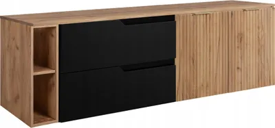 Image de RODAN | Meuble Sous Lavabo - Marron et Noir - 160 cm - Avec Plateau - 2 Tiroirs - MDF - 2 Portes - Étagère Intégrée - MODERN