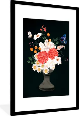 Produktbild von MuchoWow® Gerahmtes Poster Stillleben - Blumen - Aquarell 60x90 cm - Poster mit Schwarzem Bilderrahmen Wandposter Rahmen Foto Bilder - Dekoration - Wandposter Wohnzimmer - Hochwertig