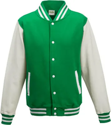 Immagine prodotto di Just Hoods JH043 | Giacca Varsity / Giacca College - Colore: Verde Kelly/Bianco - Taglia: XS