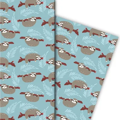 Produktbild von Lustiges Faultier Geschenkpapier nicht nur für Kinder, hellblau - G8117, 32 x 48cm