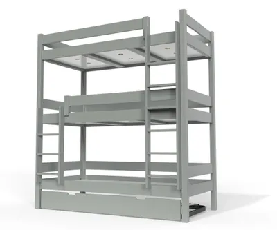 Image de Lit superposé 4 places 90x190 en bois massif ABC, Gris
