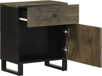 Image de vidaXL Table de nuit noire 50x33x60 cm en bois massif de manguier