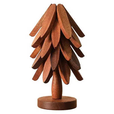Produktbild von Untersetzer Holz Baum 5er Set – Weihnachtsbaum Topfuntersetzer, hitzebeständig, langlebig & rutschfest