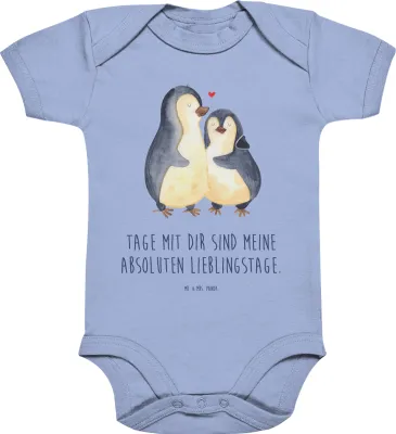 Produktbild von Mr. & Mrs. Panda babykleidung body Pinguin umarmen 1. - 3. Monat - Dusty Blue - Geschenk, Hochzeitstag, Strampler, Baby, Babystrampler, Babybody, Liebe, overall