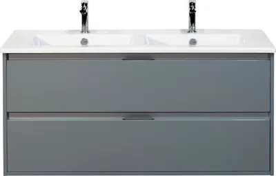 Produktbild von Sanox Badmöbel-Set Porto BxHxT 121 x 57 x 51 cm Frontfarbe eisgrün mit Doppel-Waschtisch Keramik weiß Griff chrom 847192