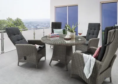 Produktbild von Destiny Sitzgruppe PALMA LUNA 4x Hochlehner + Tisch Ø120x75cm, vintage grau