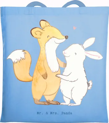 Produktbild von Mr. & Mrs. Panda Jutebeutel Fuchs Hase Freunde treffen - Sky Blue - Geschenk, Stoffbeutel, Shopping Tasche, Baumwolltasche, Tote Bag, Schultasche