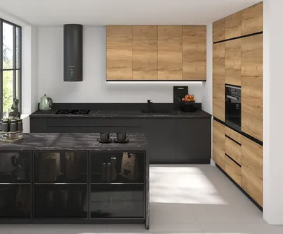 Immagine prodotto di Cucina componibile TREVISO con piano di lavoro lava Halifax rovere grafite opaco estensione parziale