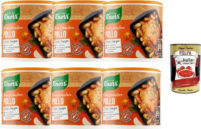 Produktbild von Italian Gourmet – Brodo Granulare Pollo 6×150 g | Hühnerbrühe granuliert, glutenfrei, würzkräftige Suppenbasis für Fleisch, Saucen, Risotto & Gemüse + Italian Gourmet Polpa