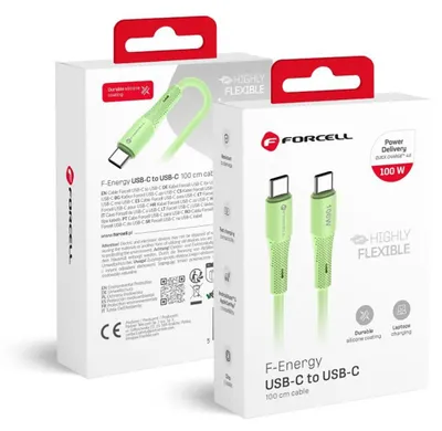 Obrázok produktu pre Kábel FORCELL F-ENERGY C347 typ C na typ C QC4.0 PD 5A 100W silikónový 1 m zelený