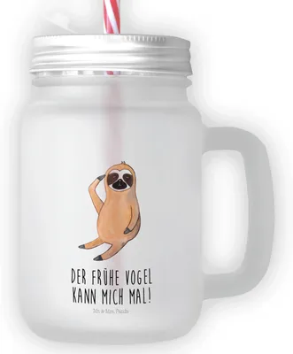 Produktbild von Mr. & Mrs. Panda Trinkglas Mason Jar Faultier Vogel - Transparent - Geschenk, Cocktailglas, Trinkgefäß, Spinner, Glas, Früher, faul