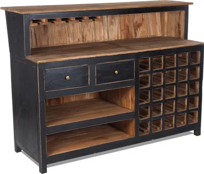 Produktbild von BARSCHRANK "PUREWOOD" | 150x110x55cm (BxHxT), Hausbar, Verkaufstresen | Farbe: 09 voodoo - schwarz