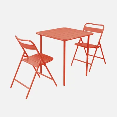 Produktbild von sweeek - Gartentisch aus Stahl + 2 Stühle - Terracotta
