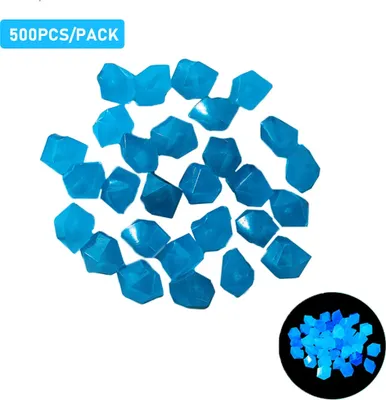 Produktbild von 500 Stück im Dunkeln leuchtende Steine Leuchtsteine Diamantfoermige fluoreszierende Steindekoration Dekosteine für Aquarium, Wasserlandschaft, Aussenhof, Landschaft, Garten, Gehweg, Dunkelblau