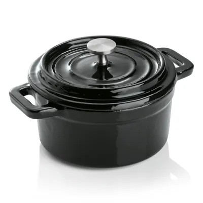 Produktbild von Cocotte, Gusseisen unbeschichtet, rot oder schwarz wählbar, Ø 10 cm : Cocotte, Ø 10 cm, schwarz, Gusseisen emailliert Variante: Cocotte, Ø 10 cm, schwarz