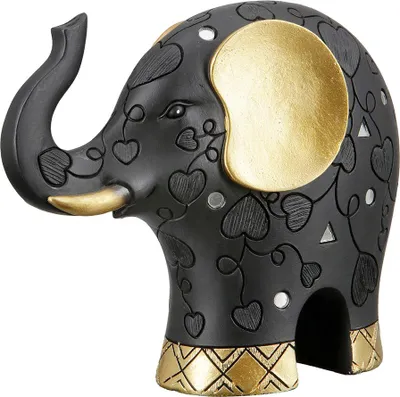Produktbild von Gilde Figur, Elefant, "Ajok", graphisch, Kunstharz, schwarz, VE 3, L. 15 cm, B. 5 cm, H. 12 cm 37759 4063387377598