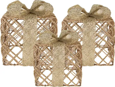 Image de Clayre & Eef Décoration de Noël avec éclairage LED Cadeau 25 / 20 / 15 cm Métal doré