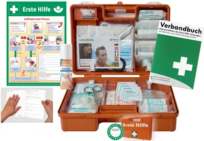 Produktbild von Verbandskasten (M) Typ S -Paket 2- aktuelle Erste Hilfe nach DIN 13157 für Betriebe -DSGVO- INKL. PERFORIERTEM VERBANDBUCH + Sprühpflaster + AUSHANG