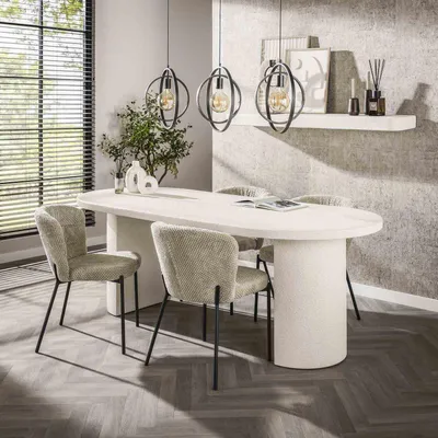 Produktbild von Esstisch STONE oval aus Marmor Verbundstoff Esszimmertisch 215 x 90 cm