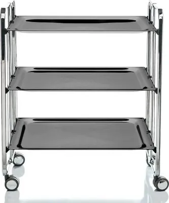 Produktbild von DON HIERRO - Klappbarer Servierwagen BAUHAUS mit Rollen – Metallgestell verchromt, 3 Ebenen, 3 Positionen