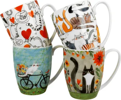 Produktbild von DUO ANIMALS 4er-Set klassische Becher 360 ml CAT'S WORLD New Bone China Porzellan