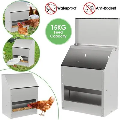 Zdjęcie produktu dla Automatyczna karmidło – pojemność 15 kg – stal ocynkowana – karmidło wiszące – w zestawie rękawiczki i łyżka – dla kurczaków i kaczek
