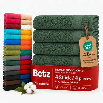 Produktbild von Betz 4 Stück Duschtücher 70 x 140 cm PREMIUM 100% Baumwolle Liegetuch Strandtuch Farbe: tannengrün, KI-generiertes Bild