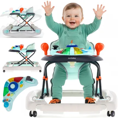 Produktbild von Sun Baby Lauflernhilfe Lauflernwagen mit Lenker Gehfrei Baby ab 6 Monaten BabyWalker Blau Grau