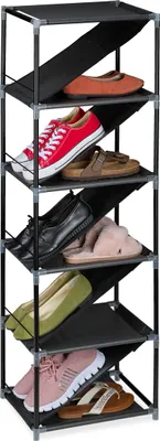 Produktbild von Relaxdays Schuhregal, 11 Paar, schmaler Schuhorganizer, schräge & gerade Schuhablagen, HBT: 121x38x30 cm, grau/schwarz
