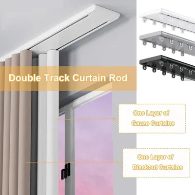 Zdjęcie produktu dla Szyna do zasłon, dwutorowa, aluminium, czarna, 275 cm, montaż sufitowy