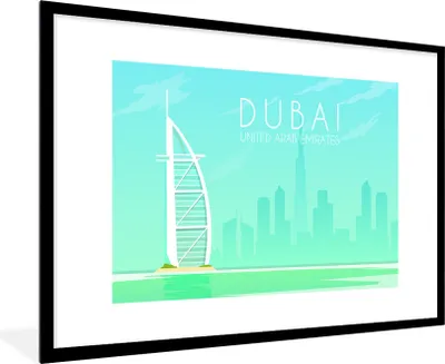 Produktbild von MuchoWow® MuchoWow® Gerahmtes Poster Illustration der Stadt Dubai, Vereinigte Arabische Emirate 90x60 cm - Poster mit zchwarzem Bilderrahmen - Wanddekoration - Fotos