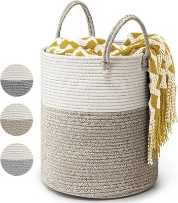Image de Corde de coton tissée Grand panier à linge 39L Panier de rangement D35 x H40 CM - Marron