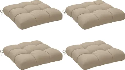 Image de Outsunny Lot de 4 coussins de chaise de jardin, Coussins extšŠrieurs capitonnšŠ, Rembourrage 10 cm avec attaches, dim. 48L x 48l cm Kaki