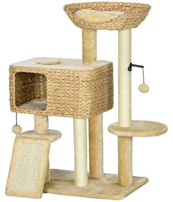 Immagine prodotto di Albero per gatti con amaca e rifugio, colore: naturale, beige, dimensioni: 40x60x98 cm