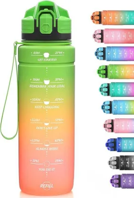 Produktbild von Famanu Sporttrinkflasche 500 ml, 700 ml, 1 l, 1,5 l - BPA-frei, lekfrei, mit Zeitmarkierung