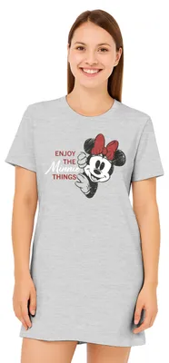 Produktbild von Disney Minnie Mouse Nachthemd für Damen - Enjoy the Minnie things Schlafshirt Pyjama Kurzarm Oberteil Grau L