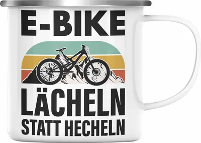 Produktbild von Trendation - Elektrofahrrad E-Bike Emaille Tasse mit Spruch Geschenk Ebike Lustige Geschenke Emaille Emaille Tasse Rentner (Silber)