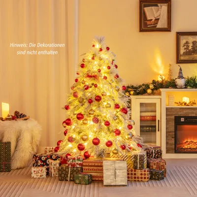Produktbild von 146 cm künstlicher Weihnachtsbaum mit 250 warmweißen LED-Lichtern, schneebedeckter Christbaum mit 519 Zweigspitzen, Festtagsbaum mit Metallsockel