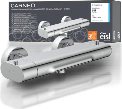 Produktbild von eisl Wannenarmatur CARNEO, Wasserhahn Bad mit Thermostat, Badewannenarmatur Wasserfall, Mischbatterie Badewanne, Chrom