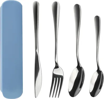 Produktbild von Reisebesteck mit Etui - Set von 4 Stück mit Messer, Gabel und 2 Löffeln